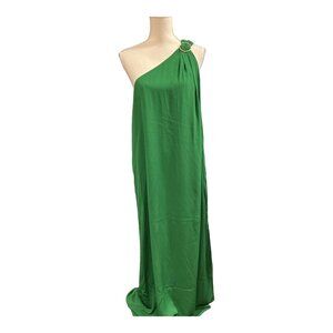 Laundry by Shelly Segal Dress Womens 12 Green One Shoulder Maxi Gown Flowy Event